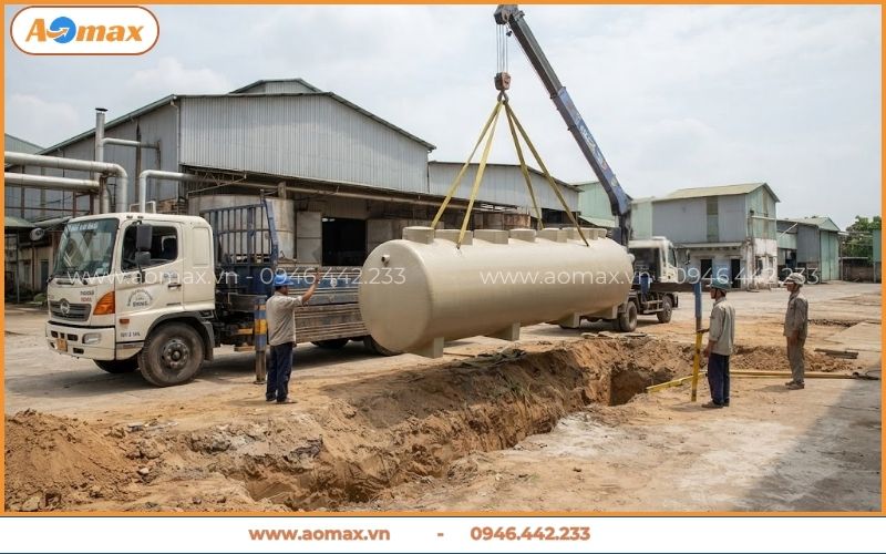 Đội ngũ AOmax lắp đặt hệ thống xử lý nước thải dệt nhuộm