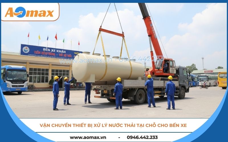Vận chuyển thiết bị xử lý nước thải tại chỗ cho bến xe đến công trình.