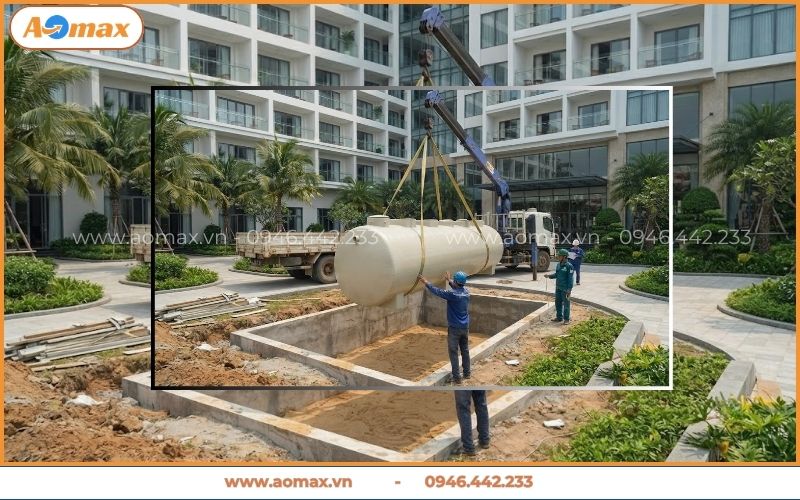 Cẩu hạ bồn module ngầm cho trạm xử lý nước thải khách sạn