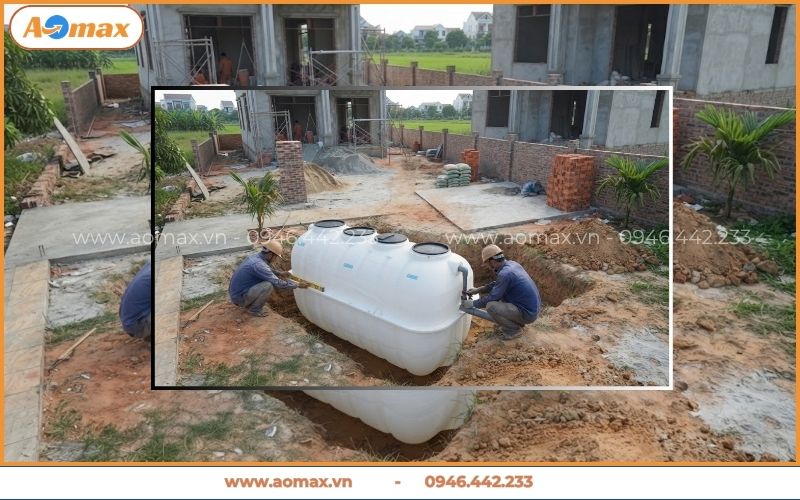 Công nhân thi công lắp đặt xử lý nước thải sinh hoạt gia đình trọn gói