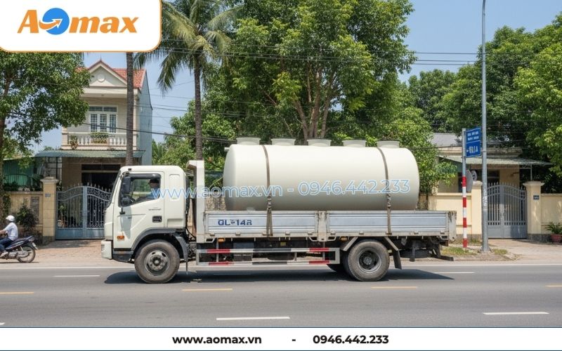 Xe vận chuyển module nước thải tại chỗ đến công trình lắp đặt.