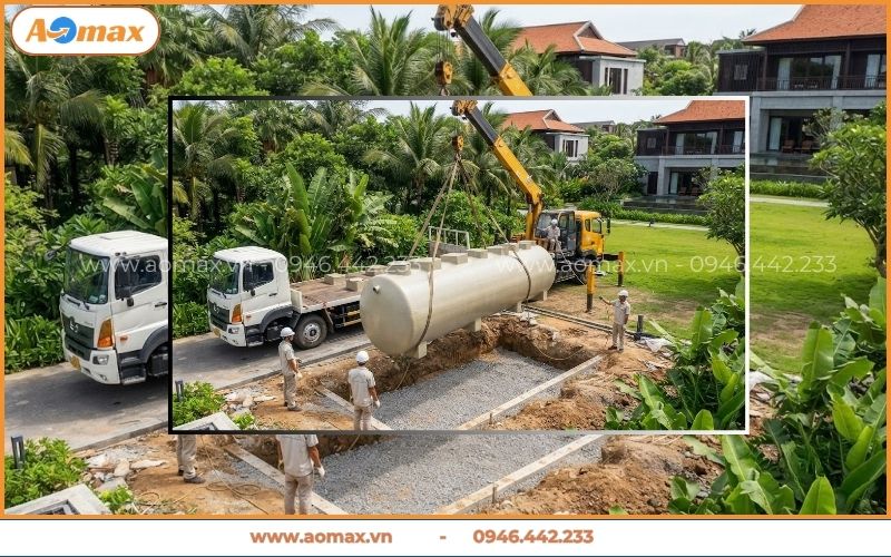 AOmax Việt Nam cẩu lắp module hệ thống xử lý nước thải khu resort
