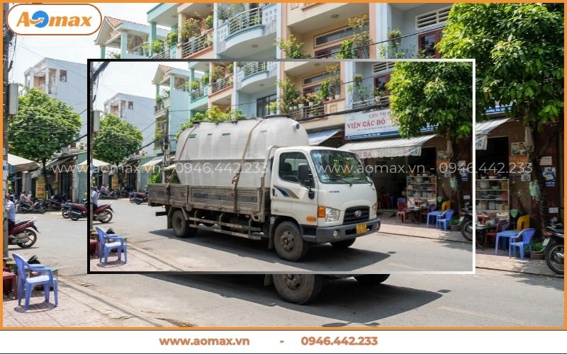 Xe tải giao hệ thống xử lý nước thải quán ăn
