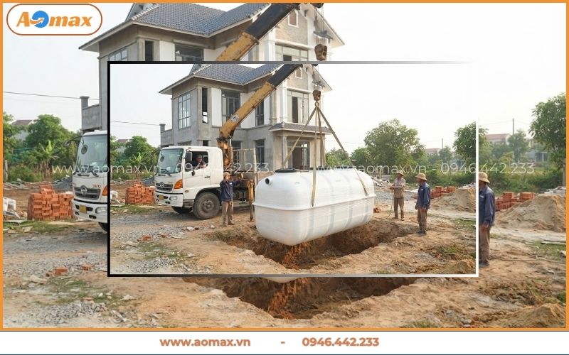 Cẩu hạ module bồn hệ thống xử lý nước thải sinh hoạt gia đình