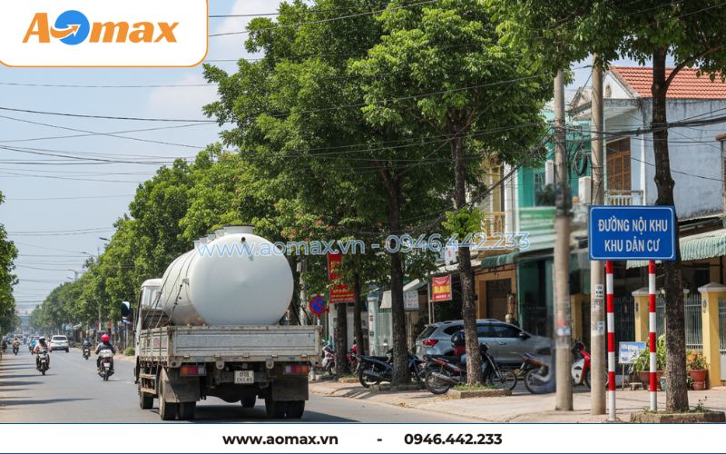 Xe chở hệ thống xử lý nước thải tại chỗ 12m3/ngày AOmax đến công trình