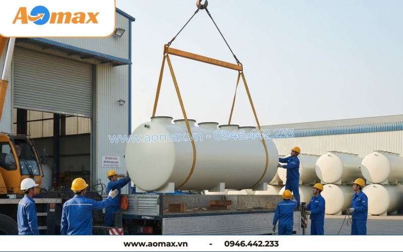 Các kỹ sư vận chuyển hệ thống xử lý nước thải tại chỗ 13m3/ngày lên xe