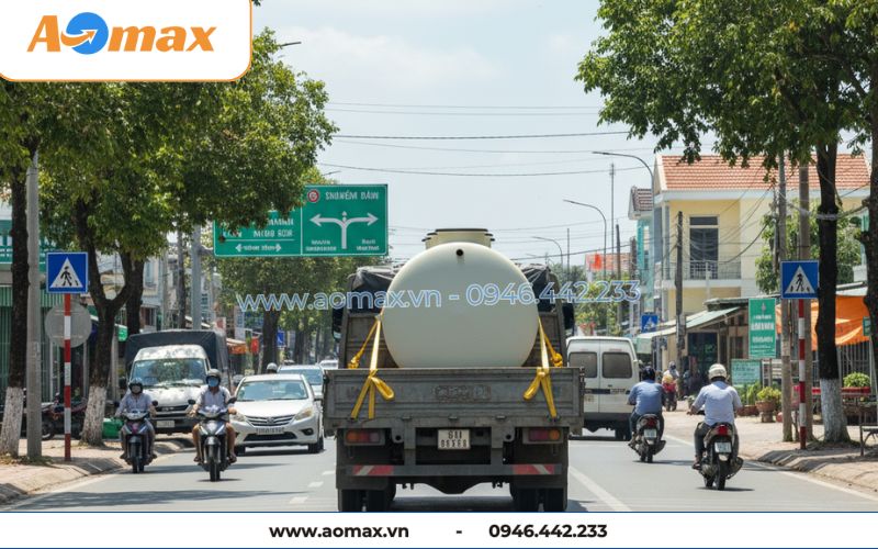 Xe vận chuyển hệ thống xử lý nước thải tại chỗ 13m3/ngày đến công trình