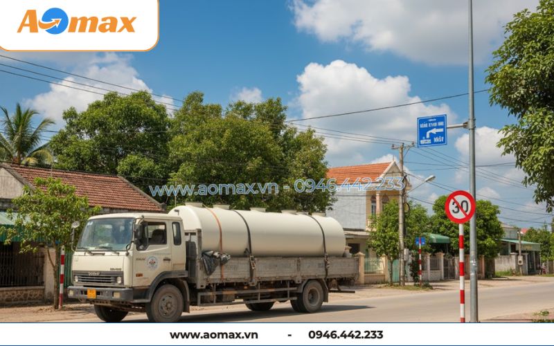 Xe chở hệ thống xử lý nước thải tại chỗ 15m3 đến công trình