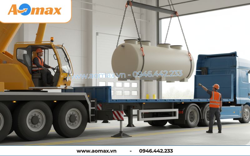 Vận chuyển hệ thống xử lý nước thải tại chỗ 3m3 lên xe.