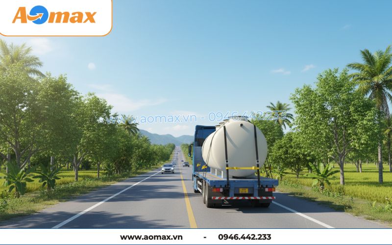 Xe vận chuyển hệ thống xử lý nước thải tại chỗ 3m3 đến công trình.