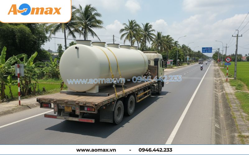 Xe chở hệ thống xử lý nước thải tại chỗ 8m3/ngày đến công trình