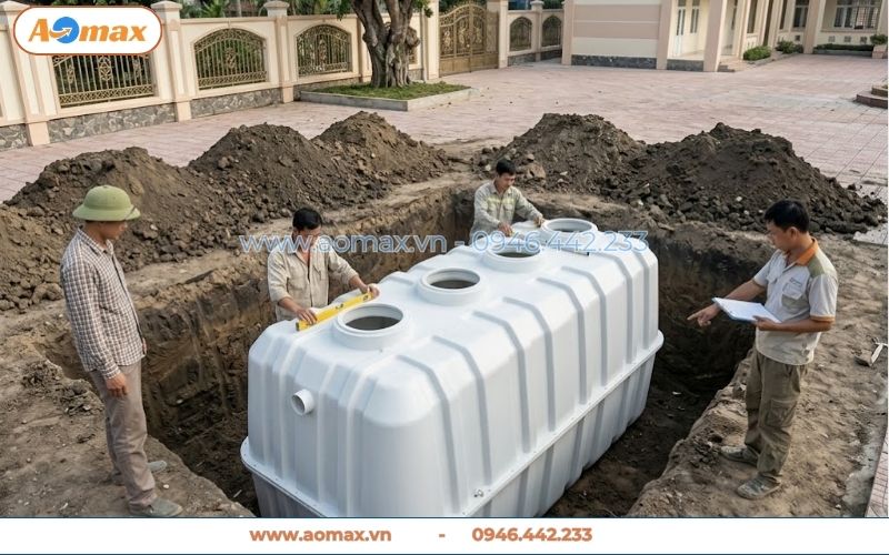 Thi công lắp đặt bể tự hoại Composite 10m3 AOmax