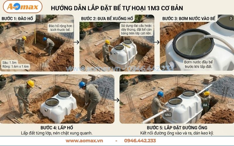 Hướng dẫn lắp đặt bể tự hoại Composite 1m3.