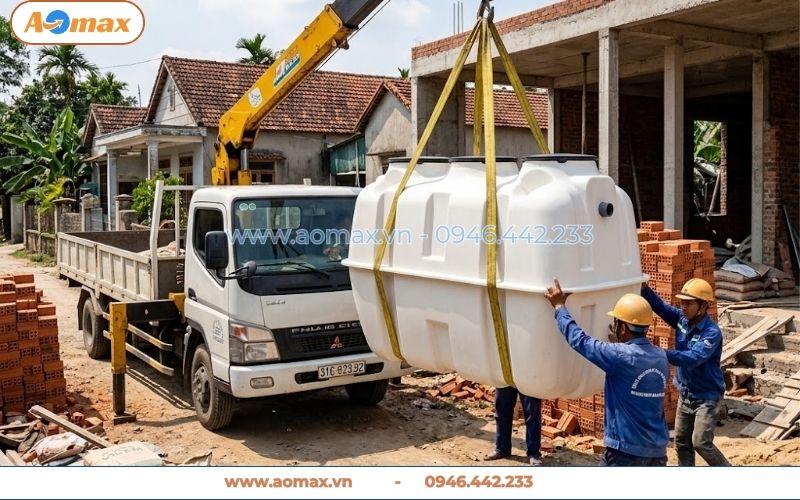 Vận chuyển bể tự hoại Composite 2m3 giao cho khách hàng