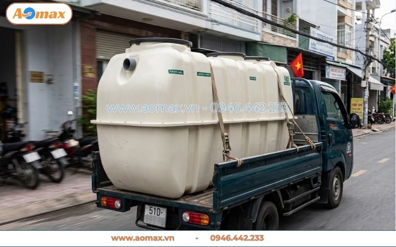 Bàn giao tận nơi bể tự hoại Composite 3m3 cho khách hàng