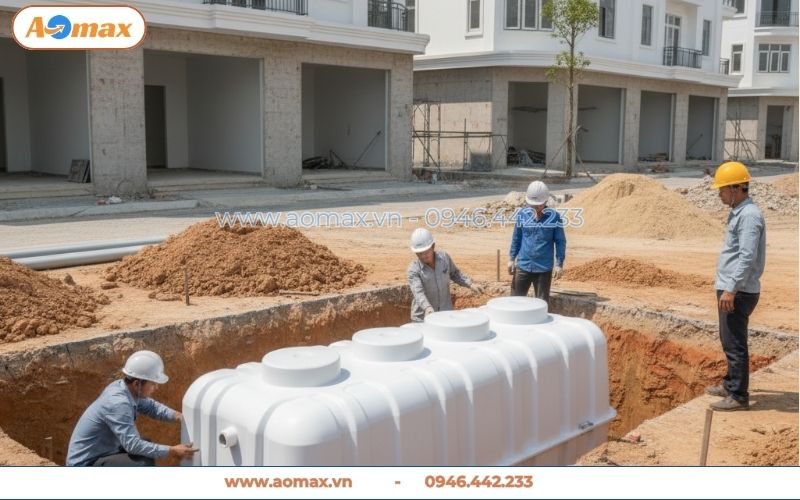 Thi công lắp đặt bể tự hoại Composite 6m3 cho khu chung cư