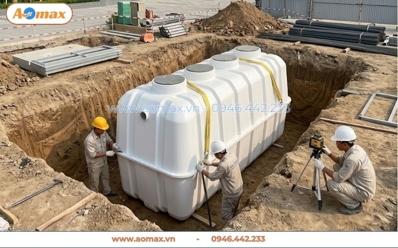 Giải pháp bể tự hoại Composite 8m3 dùng cho biệt thự sân vườn.