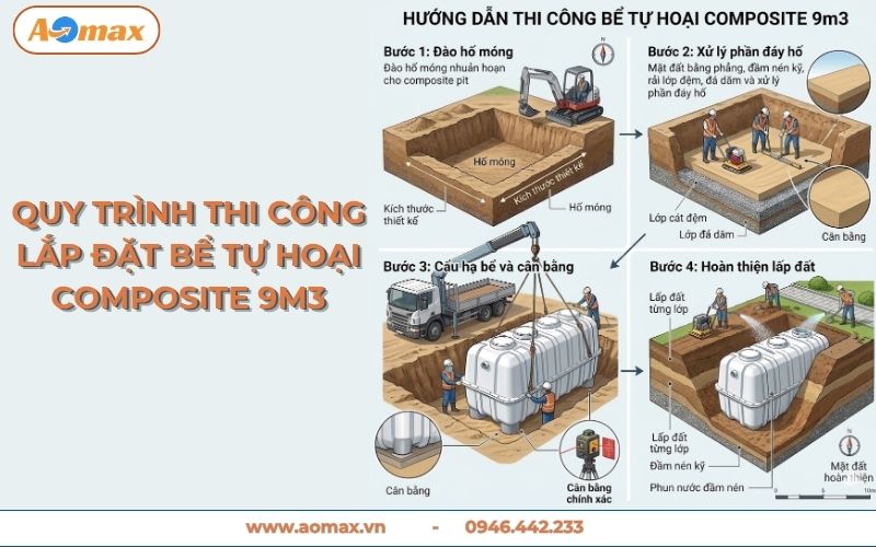Sơ đồ bản vẽ hướng dẫn thi công bể tự hoại Composite 9m3 chuẩn kỹ thuật
