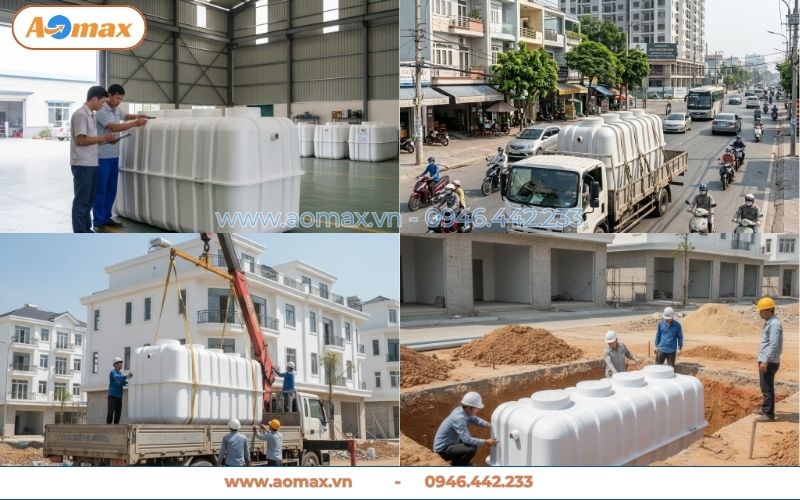 Sản xuất bể tự hoại Composite trực tiếp tại xưởng AOmax