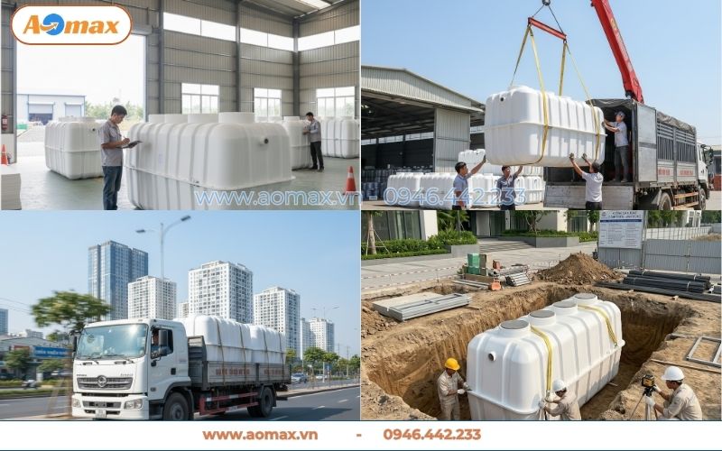 AOmax thi công lắp đặt bể tự hoại Composite trọn gói