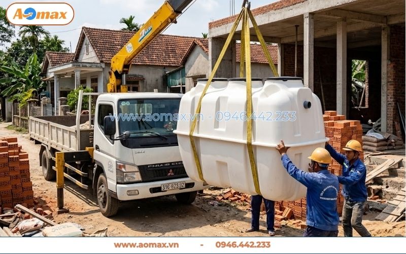 Vận chuyển bể tự hoại composite trọng lượng nhẹ tới công trình