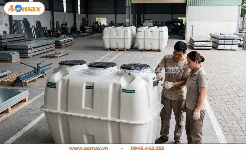 Cận cảnh nhà máy sản xuất bể tự hoại composite AOmax