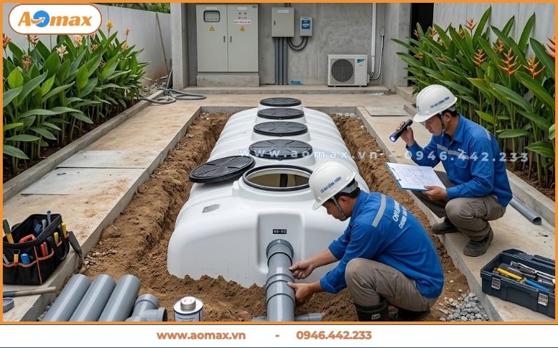 Giải pháp thi công bể tự hoại 3 ngăn composite AOmax