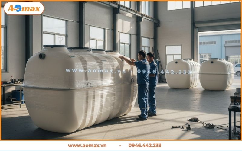 Xưởng AOmax chuyên sản xuất gia công bể tự hoại 3 ngăn.