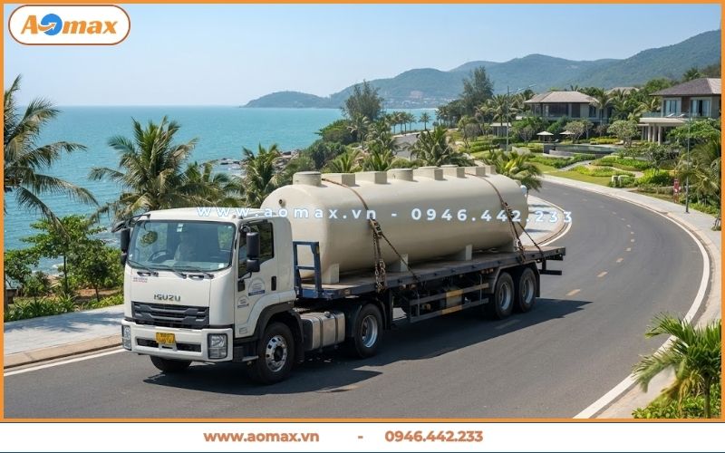 Vận chuyển hệ thống xử lý nước thải Bà Rịa Vũng Tàu đến công trình lắp đặt.