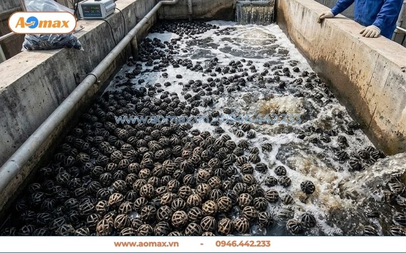 Ứng dụng giá thể vi sinh dạng cầu D50 xử lý nước thải