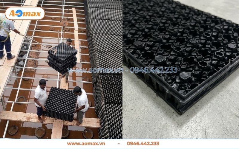 Thi công đưa giá thể vi sinh dạng tổ ong vào bể Aerotank