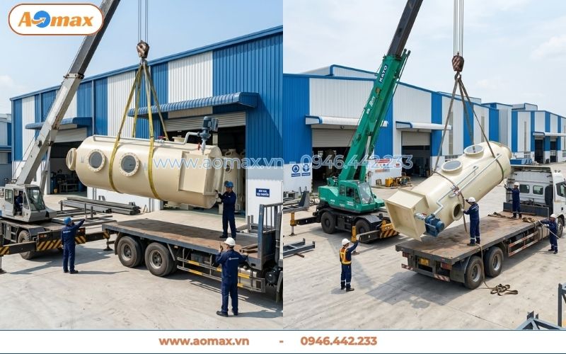 Cẩu vận chuyển thiết bị hệ thống xử lý khí thải