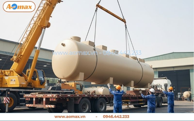 Xe cẩu vận chuyển hệ thống xử lý nước thải 100m3