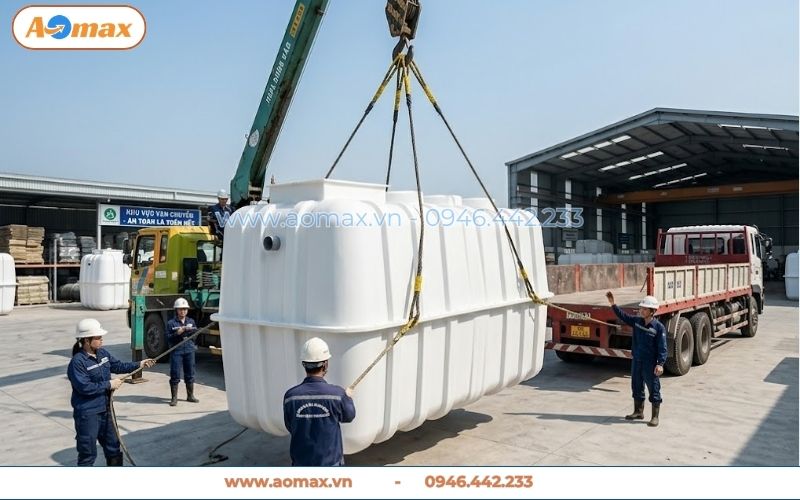 Xe cẩu vận chuyển hệ thống xử lý nước thải 10m3 đi tỉnh