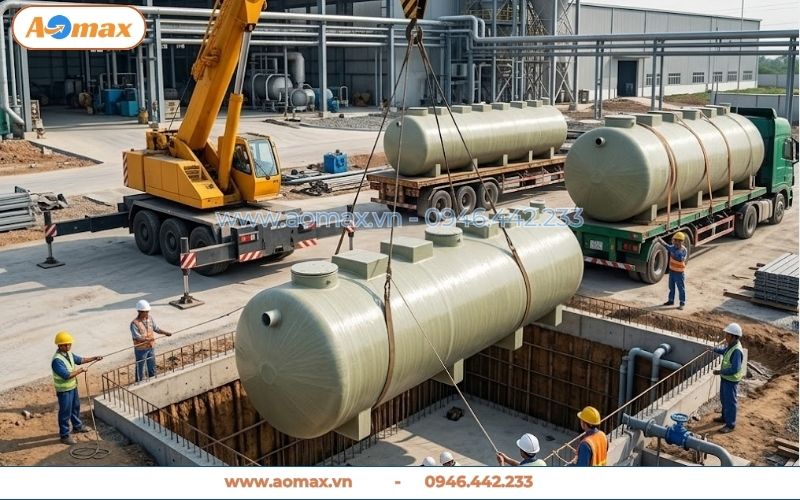 Hạ hệ thống xử lý nước thải 200m3 xuống hầm