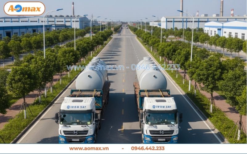 Xe chở hệ thống xử lý nước thải 200m3 đến công trình lắp đặt