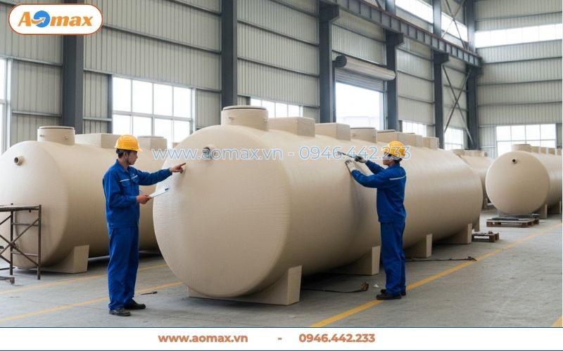 Đúc bồn composite cho hệ thống xử lý nước thải 250m3 tại xưởng