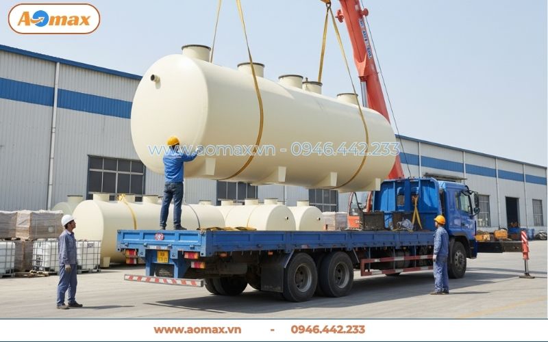 Cẩu bồn hệ thống xử lý nước thải 25m3 lên xe tải
