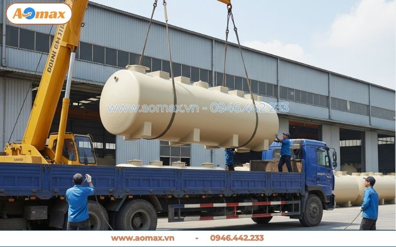 Cẩu bồn hệ thống xử lý nước thải 400m3 lên xe tải