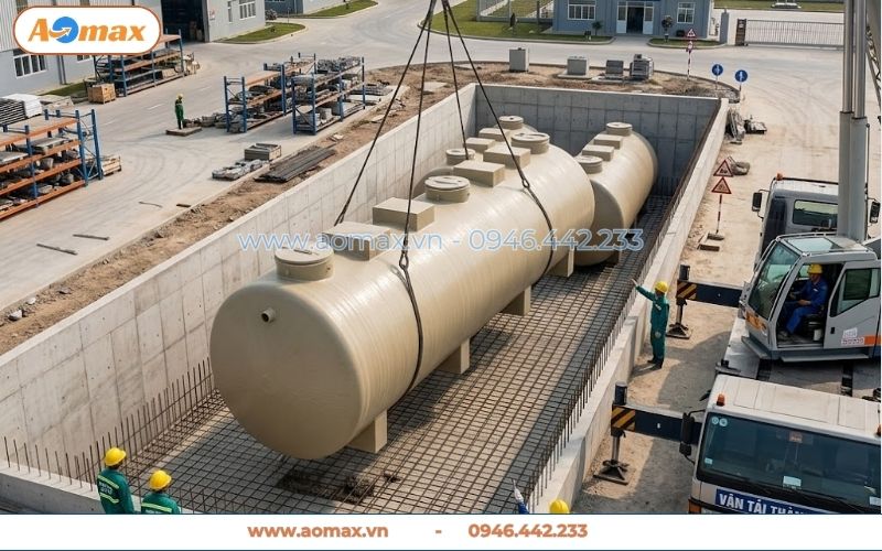 Cẩu hạ ngầm hệ thống xử lý nước thải 400m3