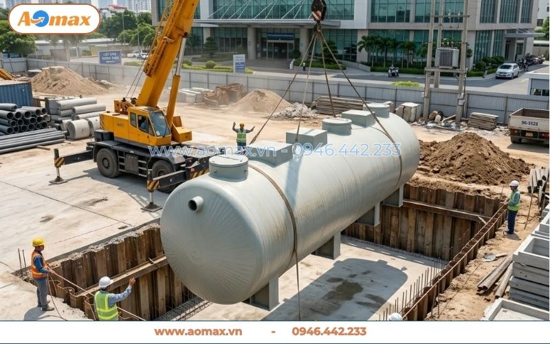 Cẩu hạ định vị hệ thống xử lý nước thải 40m3