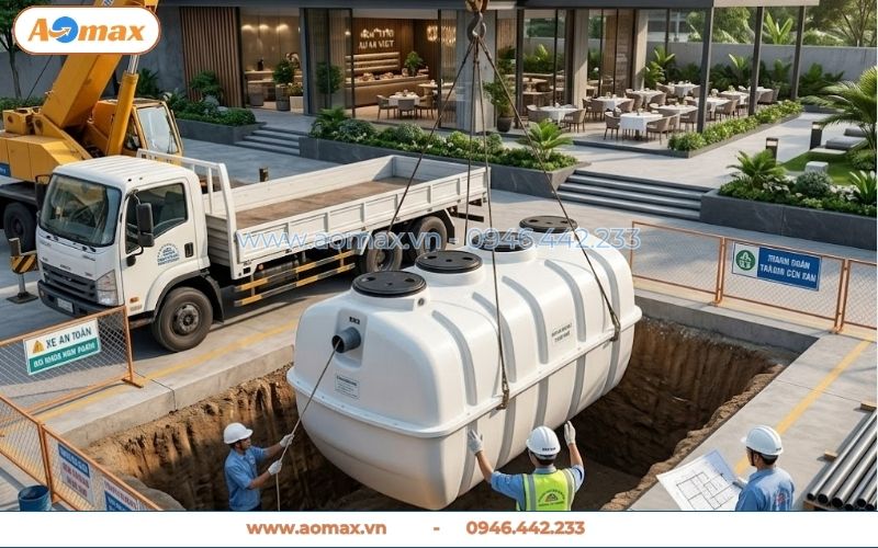 Hạ hệ thống xử lý nước thải 7m3 xuống lòng đất