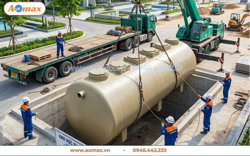 Đặt hệ thống xử lý nước thải 90m3 xuống hố móng