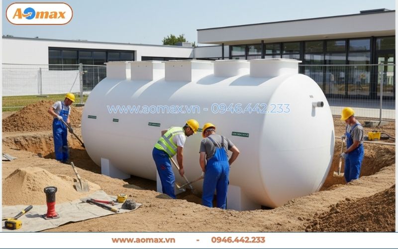 Thi công đào hố móng đặt hệ thống xử lý nước thải 9m3