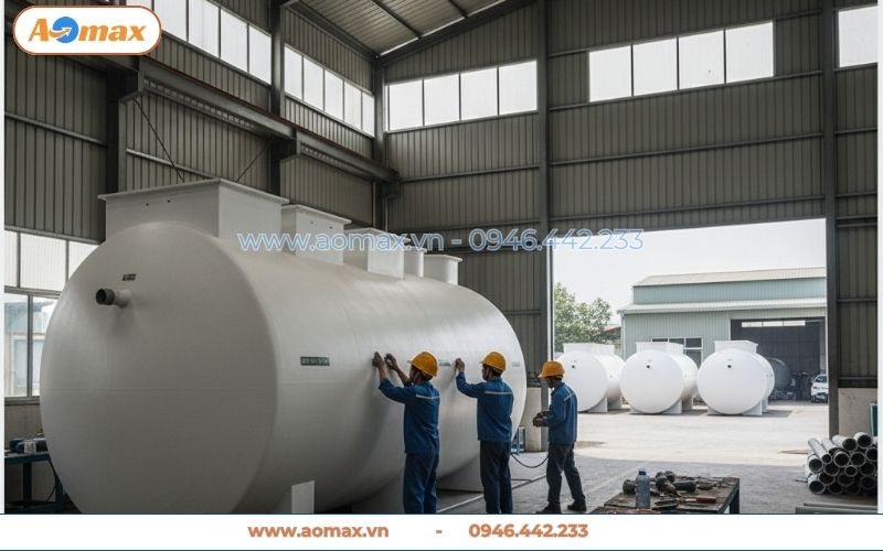 Hệ thống xử lý nước thải 9m3 model AOMAX-J009 tại xưởng.