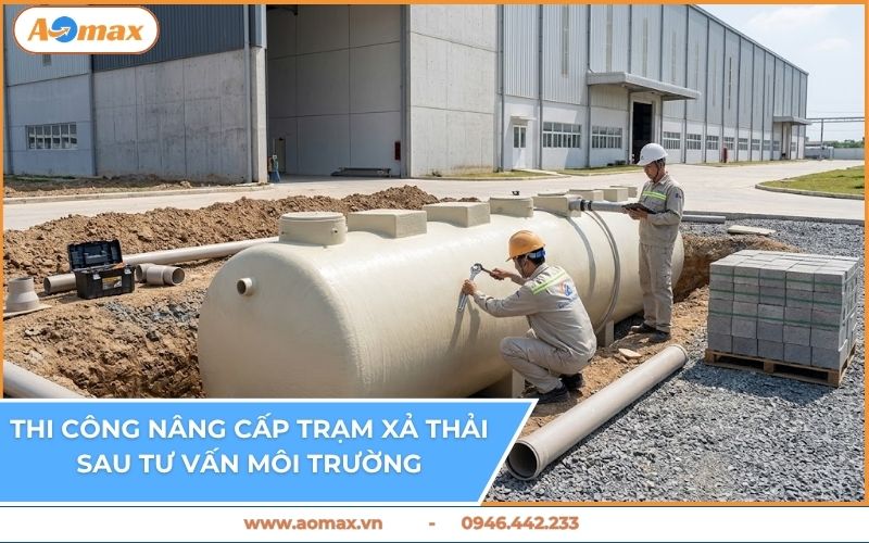 Thi công nâng cấp trạm xả thải sau tư vấn môi trường.