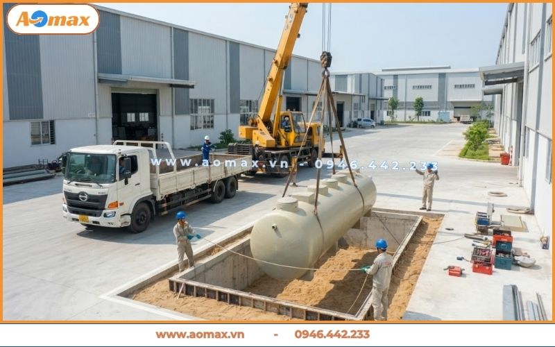 Kỹ sư AOmax thi công dự án xử lý nước thải công nghiệp.