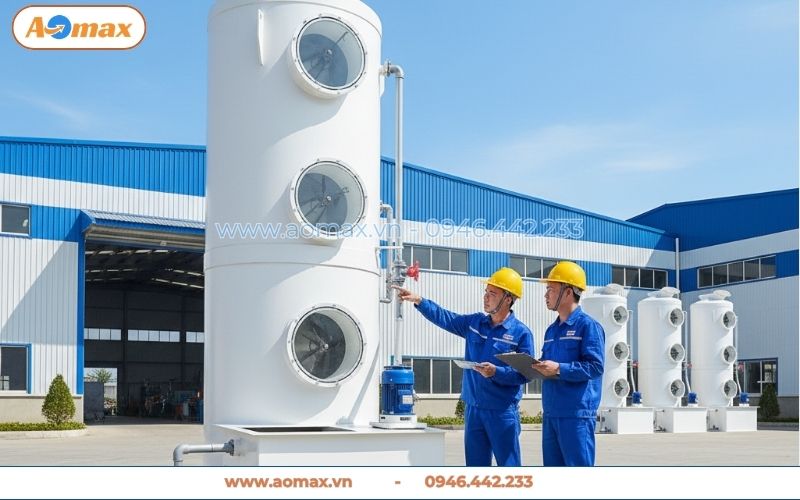 Tháp hấp thụ xử lý khí thải D1000 chống ăn mòn axit