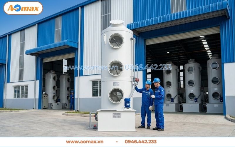 Tháp hấp thụ xử lý khí thải D1200 vật liệu nhựa PP