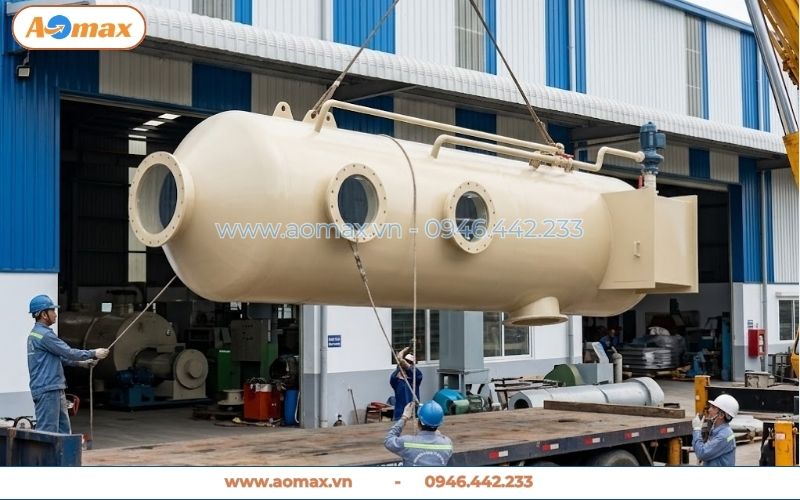 Cẩu tháp hấp thụ xử lý khí thải D1500 an toàn lên xe tải